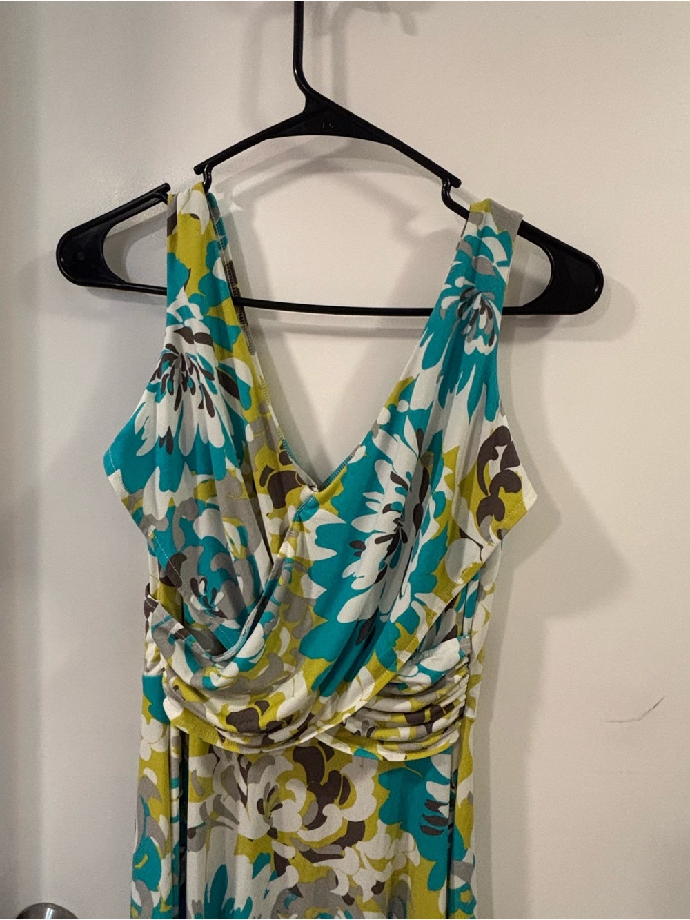 Maggy London Teal, Olive and White Floral Midi Dress
